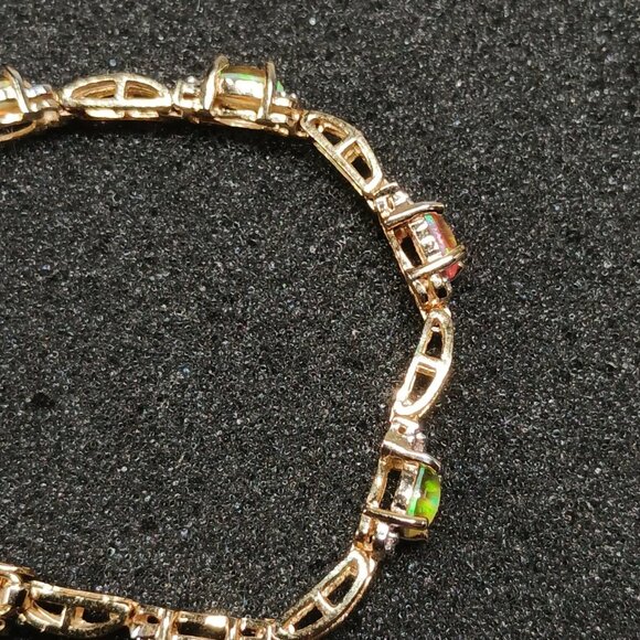 24K Gold Over Sterling Silver Lab-Created Opal Bracelet 7¼" 10g FMC NWT - Picture 9 of 13